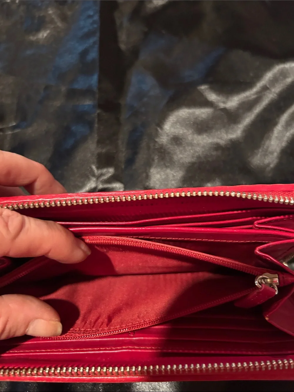 Coach Red Leather Fringe Zip-Around Wallet